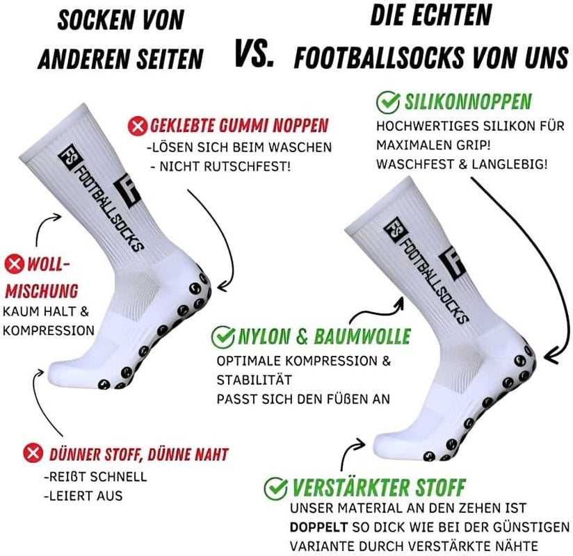 FS Footballsocks, 5 Paar, Größe 39-46, Grip Socken mit Anti-Rutschbeschichtung, Unisex
