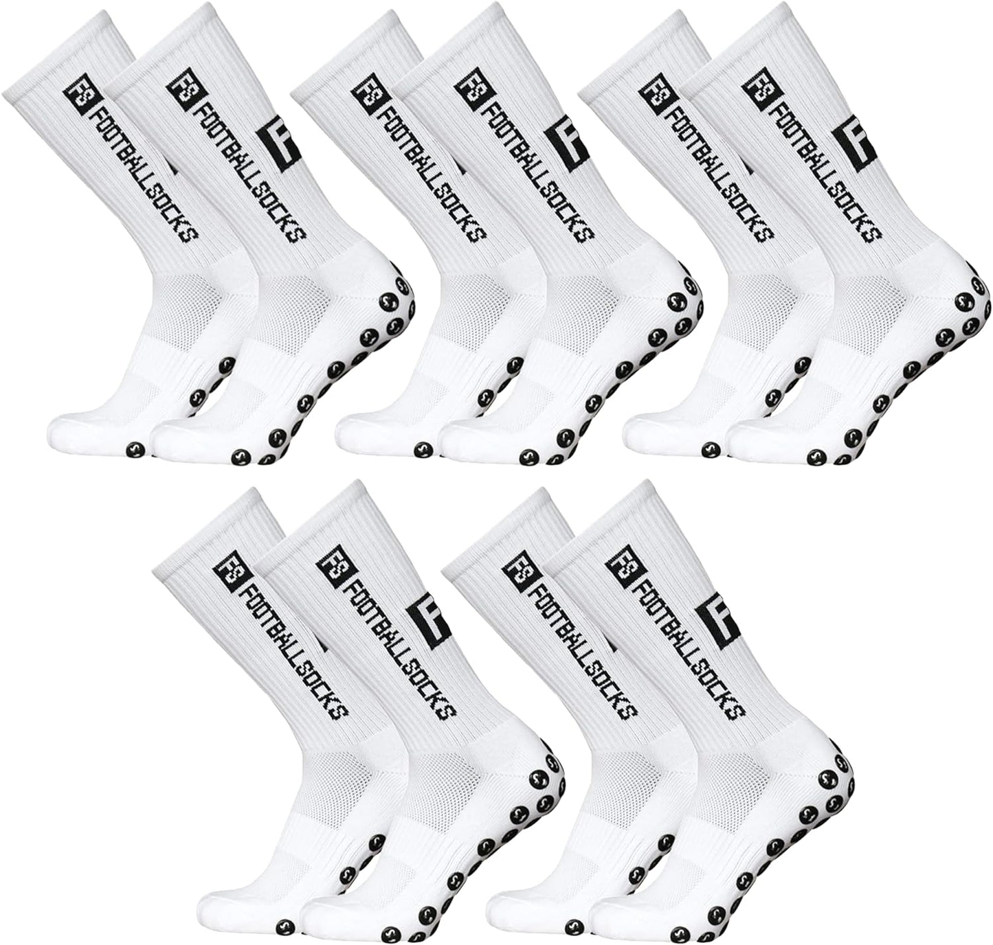 FS Footballsocks, 5 Paar, Größe 39-46, Grip Socken mit Anti-Rutschbeschichtung, Unisex