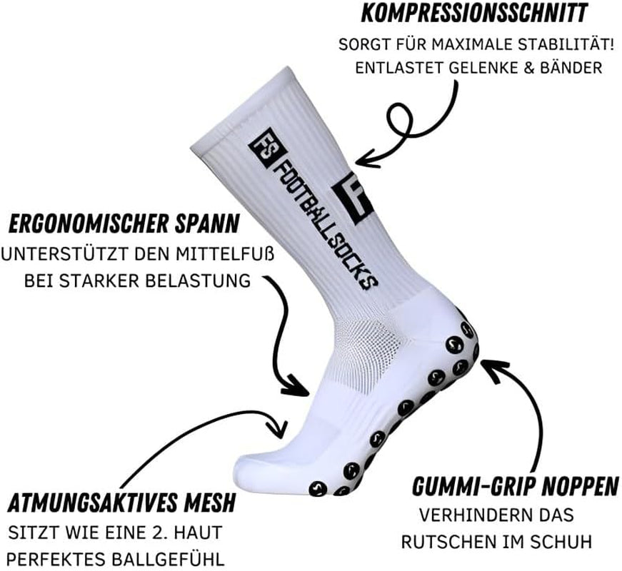 FS Footballsocks, 5 Paar, Größe 39-46, Grip Socken mit Anti-Rutschbeschichtung, Unisex